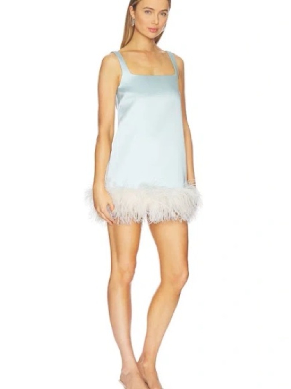 Retrofete Mint Feather-Hem Square-Neck Mini Dress - Picture 5 of 10